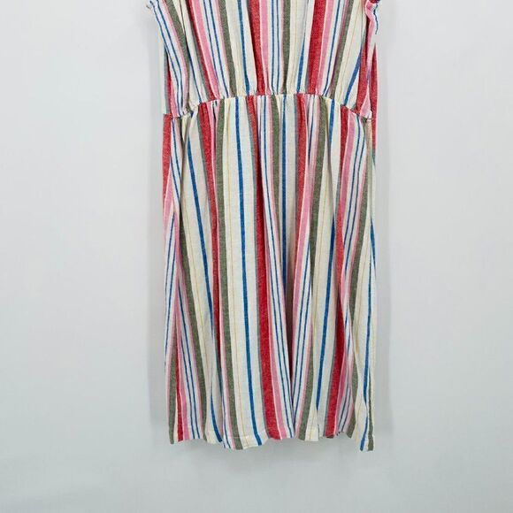 Old Navy Size Medium Linen Blend Sleeveless Striped Midi Dress Pockets - Picture 12 of 12